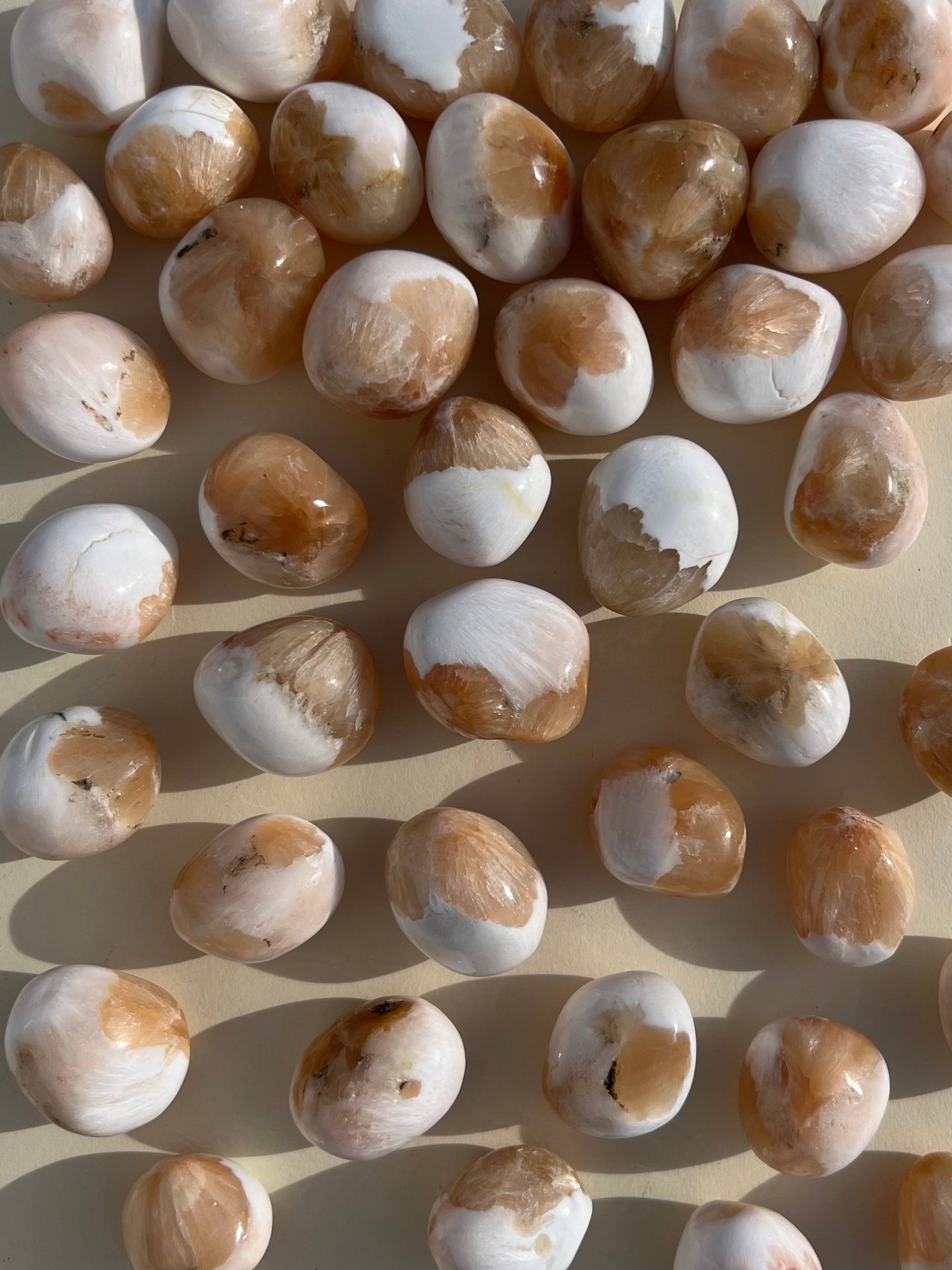 Stilbite in Scolecite Tumbles